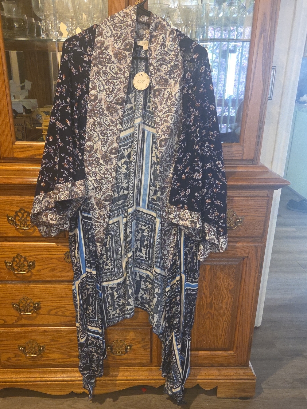 ODDY Navy and Cream Patterned Kimono Cardigan